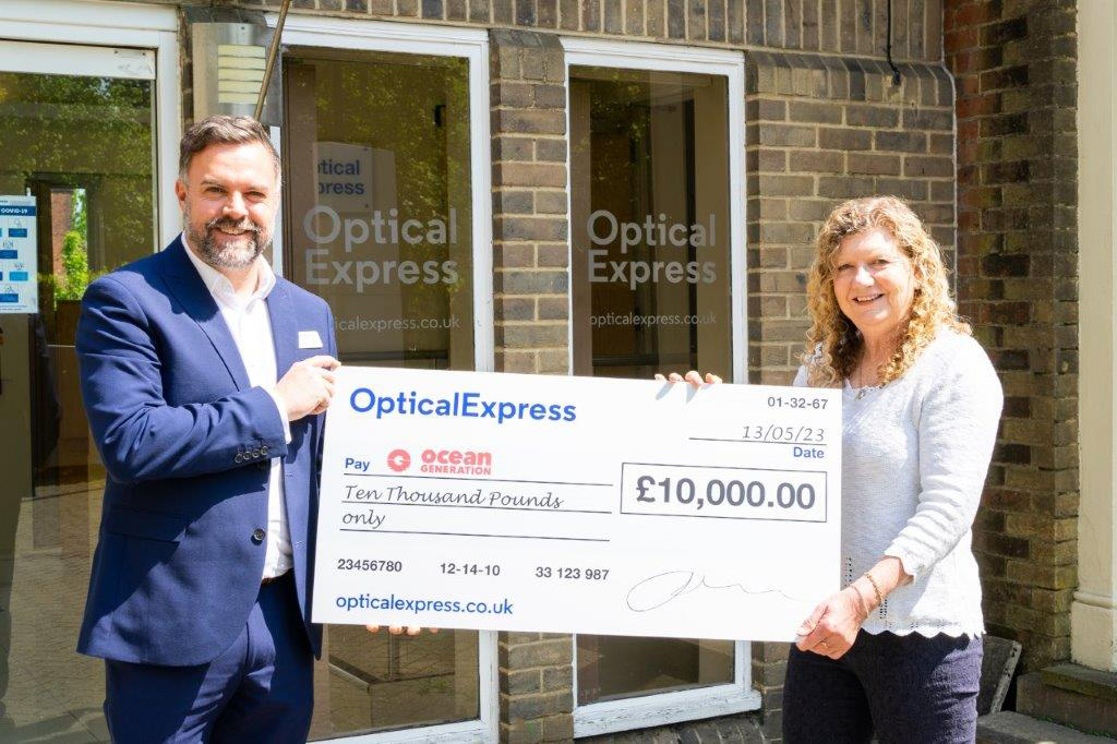 Richard Davies, clinic manager of Optical Express Southampton with Jo Ruxton, Ocean Generation founder