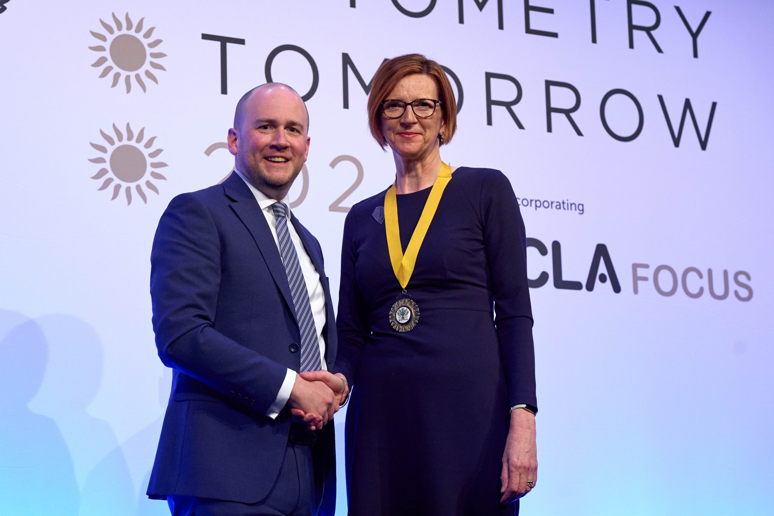 Dr Gillian Rudduck, the new president of the College of Optometrists with Professor Leon Davis, immediate past president and new chair of the board